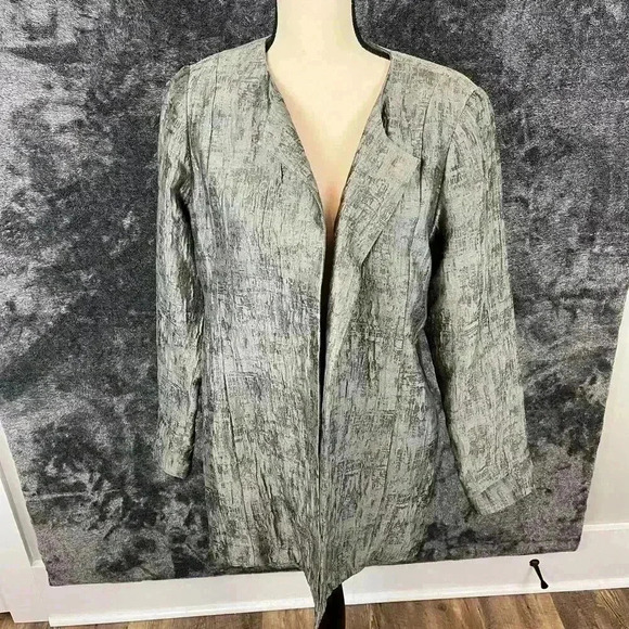 Eileen Fisher Rye Mirage Crinkle Jacquard Silk Cotton Blend Blazer Jacket Sz M - Picture 6 of 13